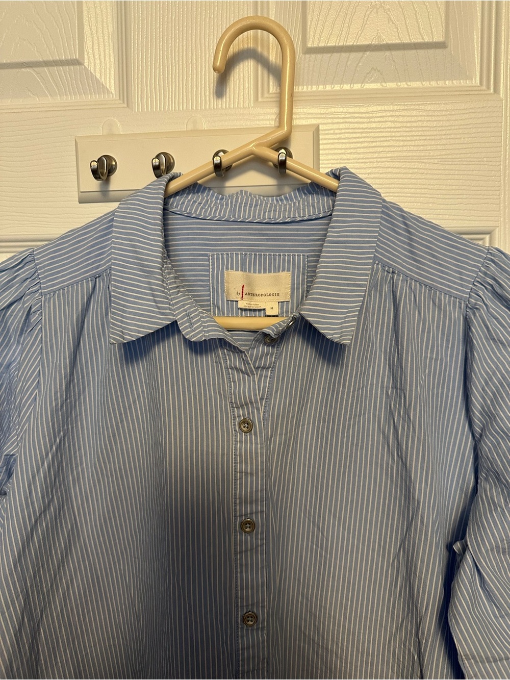 Anthropologie Sky Blue Striped Ruffle-Hem Midi Shirt Dress - Picture 10 of 10